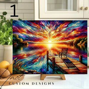 11.Sunset Lake Glass Cutting Board